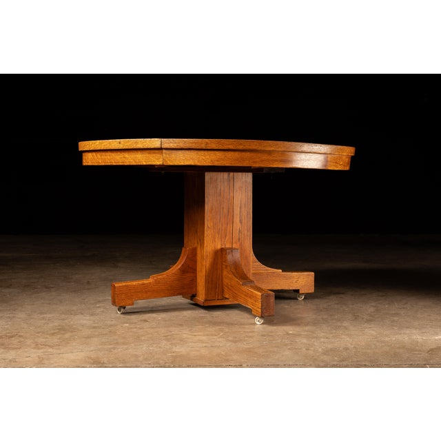 Vintage Oak Mission Rolling Dining Table For Sale - Image 4 of 10