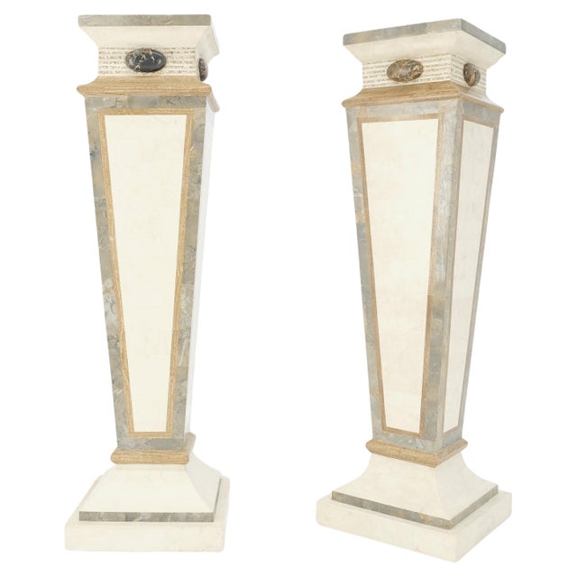 Tessellated Marble Tapered Square Obelisk Shape Pedestals Stands - A Pair For Sale - Image 6 of 12