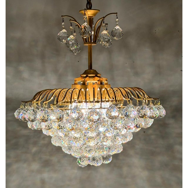 Metal Hollywood Regency Chandelier with Crystal Glass Shades by Ernst Palme, Germany, 1960s For Sale - Image 7 of 18