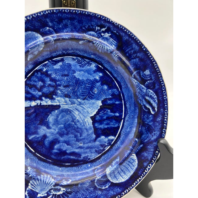 Ceramic A Very Fine Antique Historical Blue Transfer Ware Decorated Pearlware Plate, "Trenton Falls" Circa 1820's For Sale - Image 7 of 11