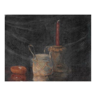 1920s Tabletop Still Life With Candle Painting For Sale