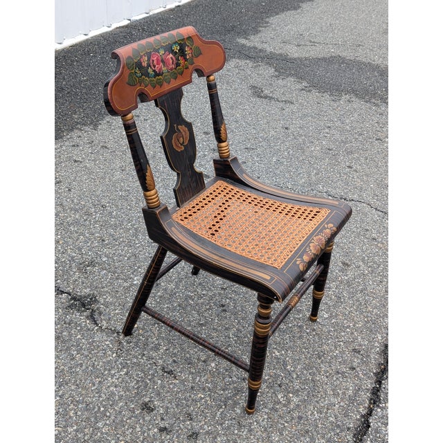 19th C. Baltimore Ebonised & Painted Bergere Side Chair, 1880s For Sale - Image 12 of 14