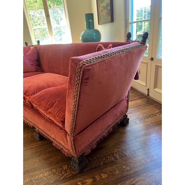 1920s Spanish Revival Tuxedo Couch in Red Velvet For Sale In Los Angeles - Image 6 of 12