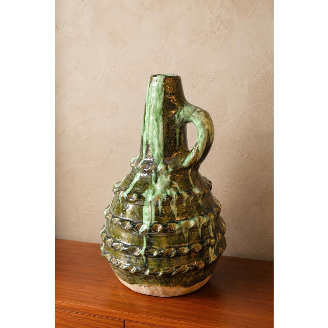 Large French Green-Glazed Terracotta Cruche, 1890s For Sale - Image 4 of 6