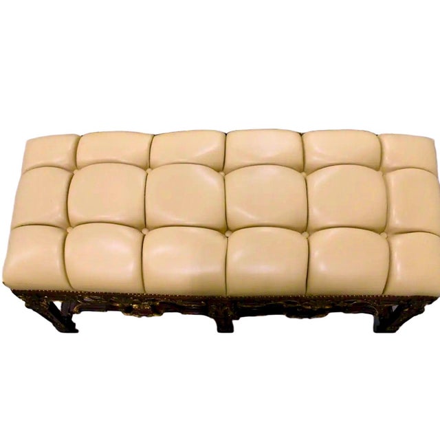 Baroque Louis XIV-style Leather-Upholstered Window or Hallway Bench For Sale - Image 3 of 7