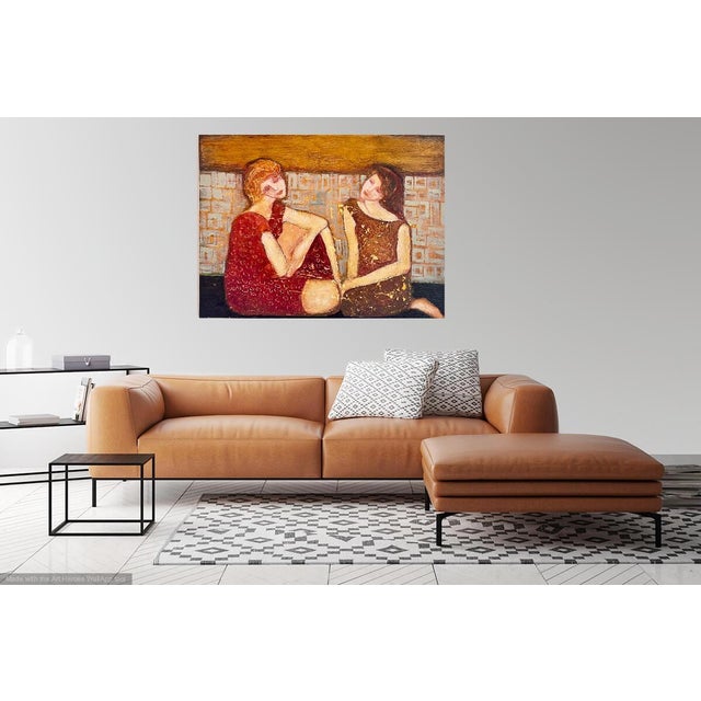 Contemporary Figurative Oil Large Painting "Confidantes" by Sonia Gold For Sale - Image 9 of 9