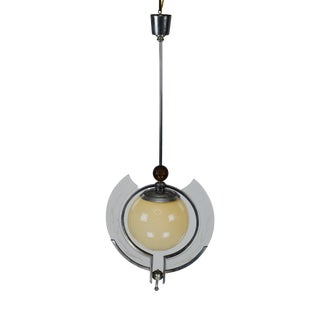 Art Deco Italian Pendant Light with Etched Glass and Amber Globe, 1930s For Sale