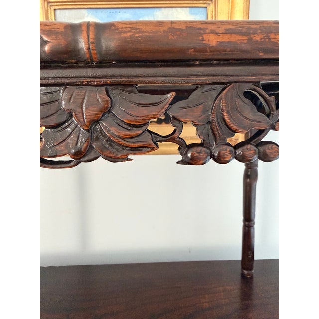 Wood Small Chinese Hardwood Table With Hand Carved Apron. For Sale - Image 7 of 14