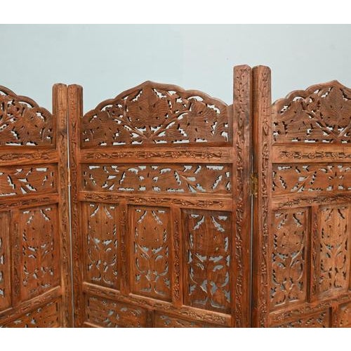 Wood Mughal Revival Anglo-Indian Carved Hardwood Room Screen, 1920s For Sale - Image 7 of 15