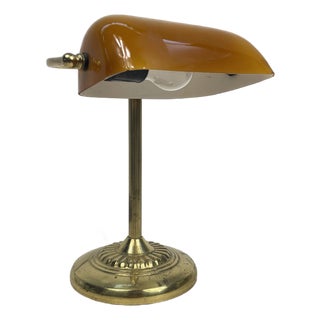 Vintage Ministerial Lamp in Brass and Glass, 1950s For Sale