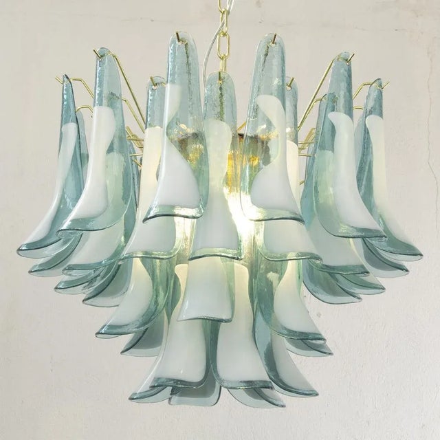 Murano Glass Blue and White Color Petal Suspension Lam, Italy, 1990s For Sale - Image 6 of 12