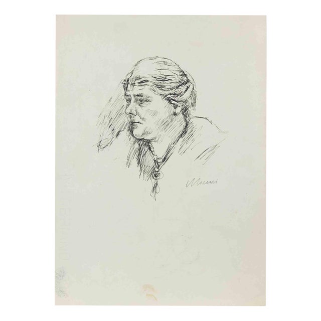 Mino Maccari, Portrait of Woman, 1930s, Pen For Sale