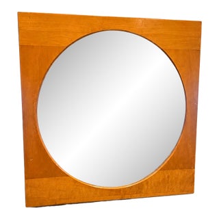 Vintage Mid-Century Modern Blonde Maple Geometric Wall Mirror, 29.5" For Sale