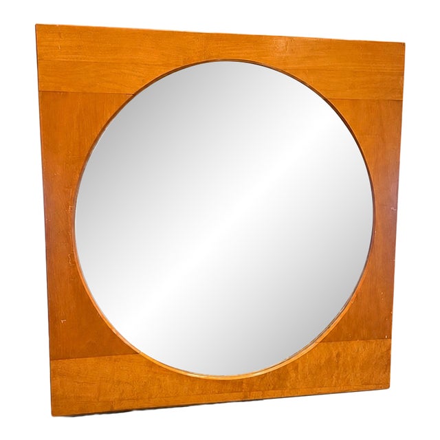 Vintage Mid-Century Modern Blonde Maple Geometric Wall Mirror, 29.5" For Sale