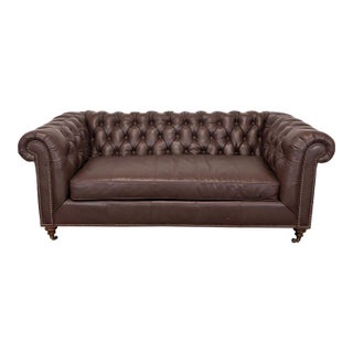 Highland House 3-Seat Brown Leather Chesterfield Sofa For Sale