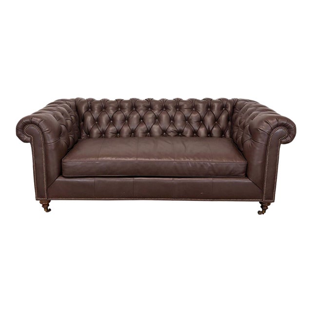 Highland House 3-Seat Brown Leather Chesterfield Sofa For Sale