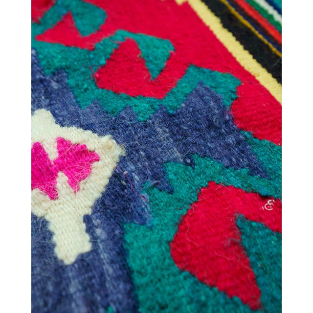 Vintage Romanian Handwoven Wool Flatweave Runner Rug with Geometric Bands and Hooked Medallions, 1960s For Sale - Image 6 of 14