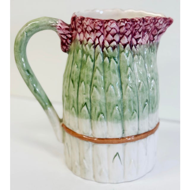 Mid 20th Century Vintage Ceramic Majolica Style Asparagus Motif Pitcher For Sale - Image 5 of 7