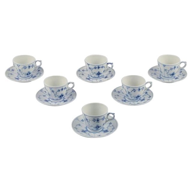Blue Fluted Plain Coffee Cups with Saucers from Royal Copenhagen, 1970s, Set of 12 For Sale