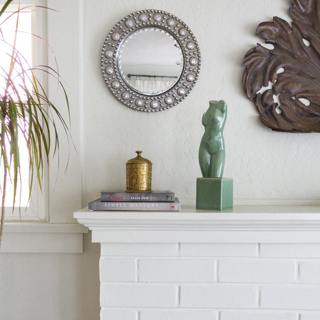 Ceramic Nude Female Sculpture on Plinth With Sage Green Glaze For Sale - Image 13 of 18