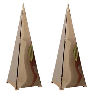 Large Brass Pyramid Table Lamps, 1980s, Set of 2 For Sale