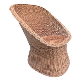1960s Wicker Braided Barrel Egg Chair For Sale