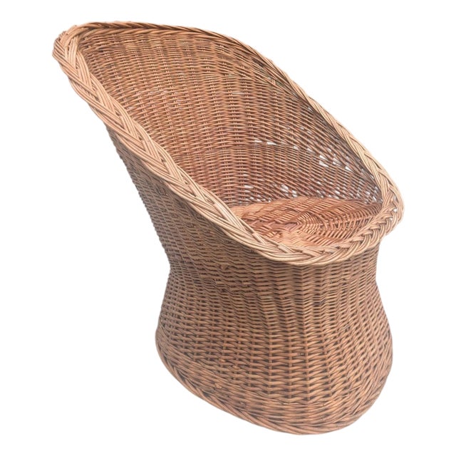 1960s Wicker Braided Barrel Egg Chair For Sale