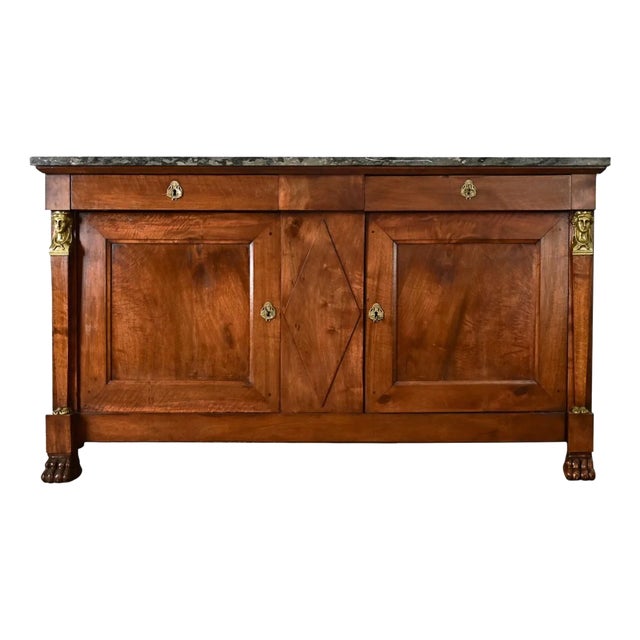French 19th Century Empire Walnut & Marble Top Buffet For Sale