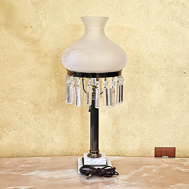 Vintage Sinumbra Astral-Style Brass, Marble & Crystal Table Lamp For Sale - Image 4 of 18
