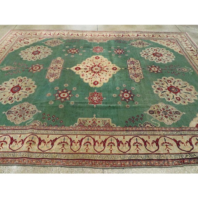 Green Galerie Shabab Collection Early 20th Century Green, Red, and Beige Distressed Rug For Sale - Image 8 of 10