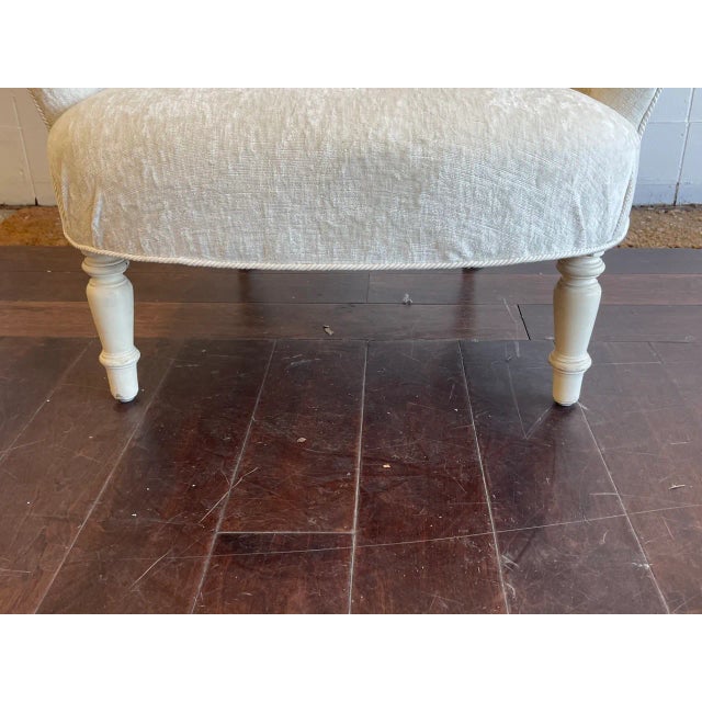 Late 20th Century Vintage Small French Arm Chair Newly Upholstered in a Clarence House Antiqued Linen Velvet For Sale In Los Angeles - Image 6 of 9