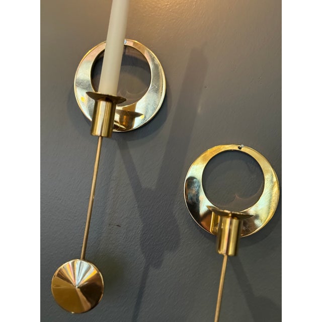 Set of 2 Brass Wall Mounted candleholders by Arthur Pe Pettersson Kolbäck, Sweden. Modernist candle-holders in solid...