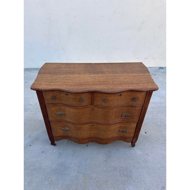French Provincial Antique Oak Serpentine Dresser, Early 20th Century French-Inspired Chest of Drawers For Sale - Image 3 of 10