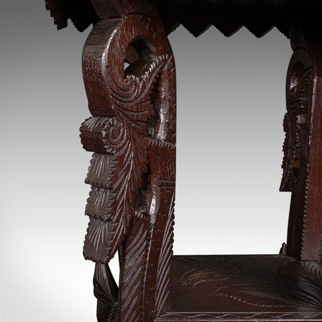 Antique Carved Side Table, Indian, Teak, Lamp, Side, Tray, Occasional, Victorian For Sale - Image 11 of 12