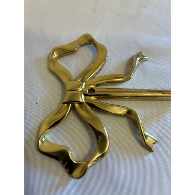 French Vintage Brass Ribbon Bow Wall Hook For Sale - Image 3 of 6