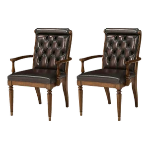 Classic Leather Tufted Dining Armchairs- Set of 2