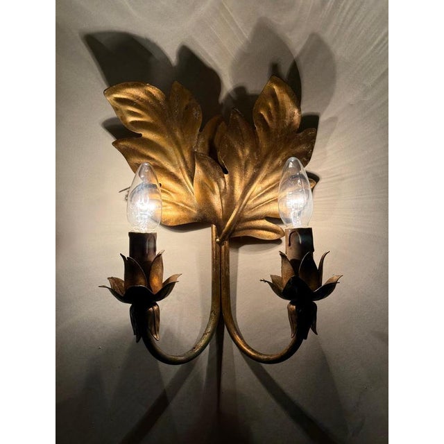 Hollywood Regency Gilt Acanthus Leaf Wall Lights, 1950s, Set of 3 For Sale - Image 11 of 17
