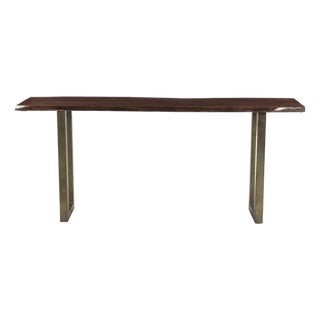 1980s Live Edge Solid Wood Console Table | 68" Modern Entryway Furniture With Distressed Chrome Metal Base For Sale