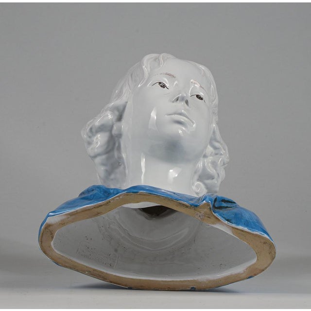 Blue White and Blue Ceramic Sculpture of Boy by Cigna Carlo Bellan, 1990s For Sale - Image 8 of 10