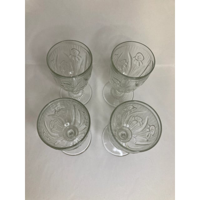 Art Deco 1920's Jeanette Glass Co. Iris Water Goblets- Set of 4 For Sale - Image 3 of 6