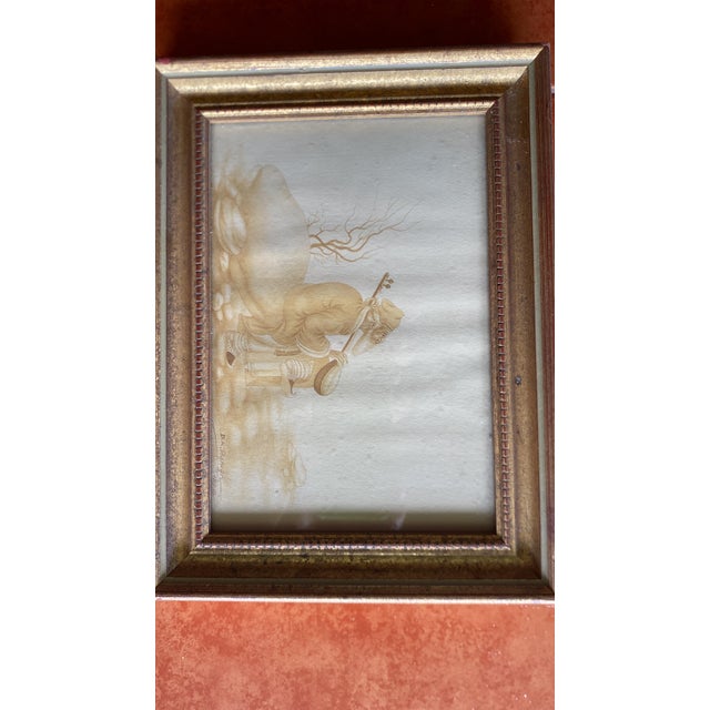 Offered here is an exceptional, matching pair of vintage 1980s fine art drawings, hand-painted in a rich, classical sepia-...