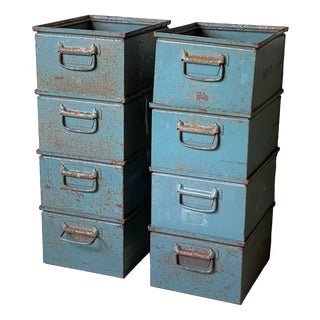 Vintage Stackable Industrial Metal Crates, 1950s, Set of 8 For Sale