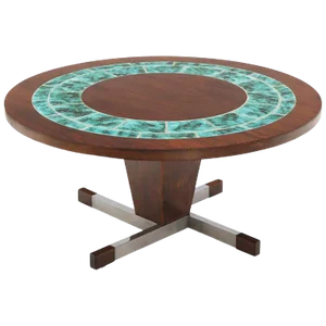 Art Tile Top Rosewood Cone Shape Base Round Coffee Table