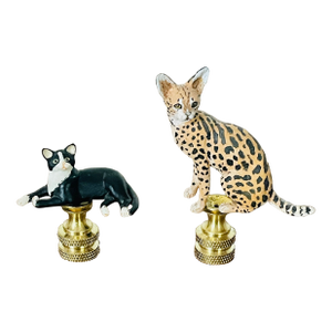 1960s Pair of Cat Figurines Lamp Finials