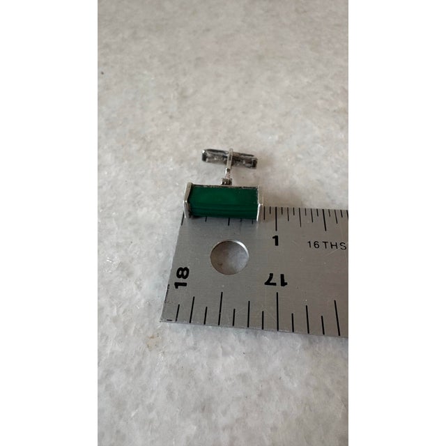 Sterling Silver and Green Malachite Oblong Cufflinks For Sale - Image 4 of 4