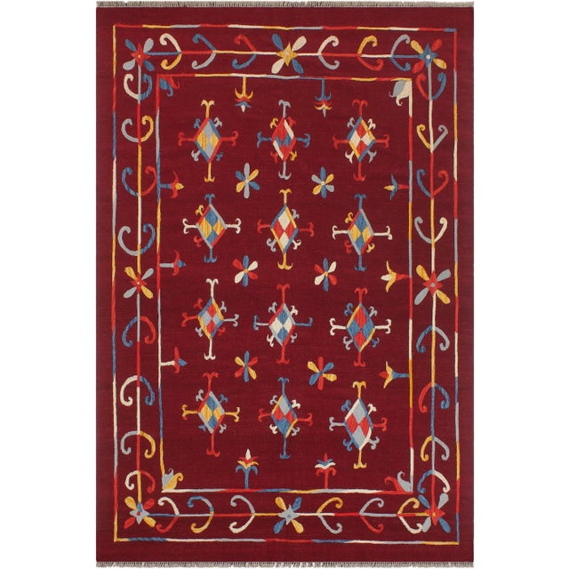 Red 1990s 1990s Kilim Red Blue Wool Rug For Sale - Image 8 of 8