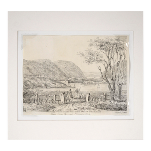 "West Point From the East Bank of the Hudson" Antique Drawing by Edward Watkinson Wells
