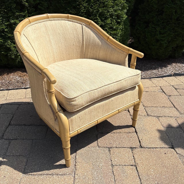 Century Furniture Company Mid Century Faux Bamboo Barrel Style Lounge Chair For Sale - Image 11 of 12