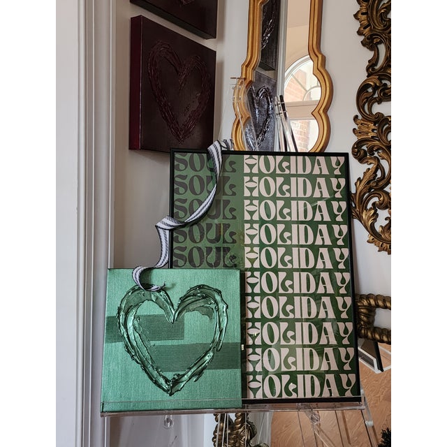 Paint Metallic Green Abstract Heart Painting For Sale - Image 7 of 7