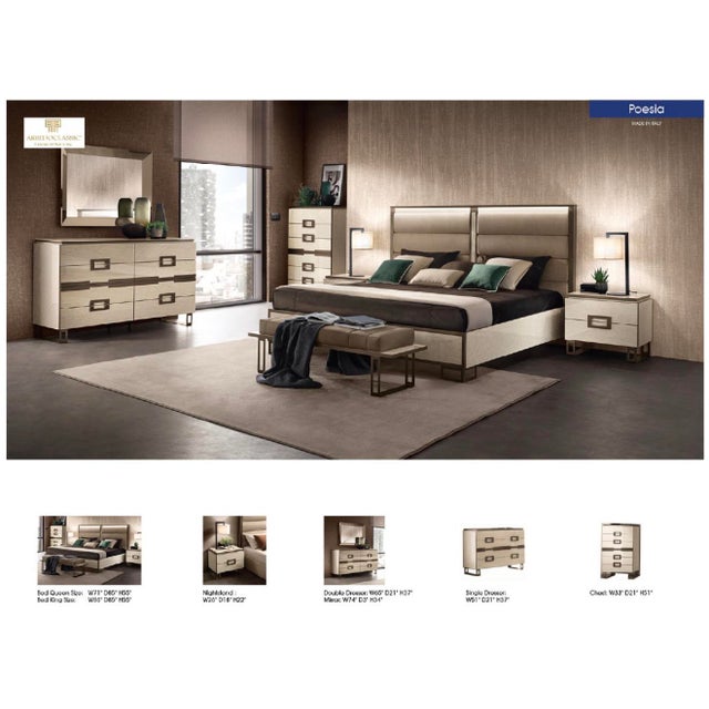 Beige Casa Milano Poesia Upholstered 6-Piece Italian King Bedroom Set With Led Bed For Sale - Image 8 of 9